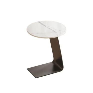 Imagem de Mesa lateral de sofá simples, moderna e minimalista, pequena, redonda, economia de espaço, sala de estar, quarto, varanda, móveis domésticos (branco)