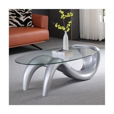 Imagem de Mesa de centro oval simples de vidro temperado, mesa lateral de 90 cm, mesa central de chá, sofá para sala de estar, sala de estar, decoração de escritório em casa, fácil montagem, móveis domésticos