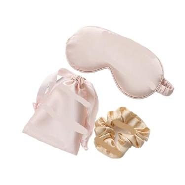 Imagem de Conjunto de 3 peças imitação de seda tapa-olhos sombra sombra sono máscara ocular tapa-olhos viagem relaxamento cobertura saúde dormir macio (rosa)