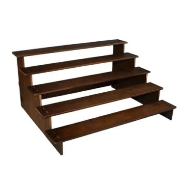 Imagem de KHUTRW3D Organizador de joias grande vintage emendável escada de madeira maciça suporte de exibição de joias de cinco níveis