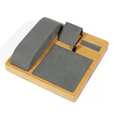 Imagem de KHUTRW3D Organizador de joias, bandeja de exibição de joias de madeira de veludo, mostra, anéis, brincos, colares, pulseira, suporte de exibição de relógio para vender joias