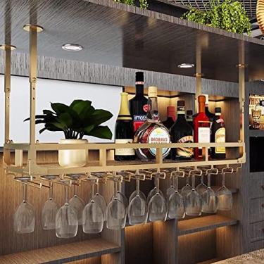 Imagem de Rack de vinho de teto de metal, altura ajustável, suporte de taças de cálice, suporte de garrafa de vinho, rack de armazenamento de prateleira de vinho, para bares, restaurantes e cozinhas (tamanho