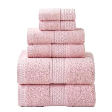 Imagem de Conjunto de toalhas de banho premium 100% algodão com borda de padrão de diamante, várias cores, secagem rápida e absorvente macio, coleção de 6 peças (rosa claro)