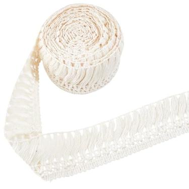 Imagem de GORGECRAFT 4,6 m x 48 mm de largura Boho macramê fita borla algodão franja guarnição bege guarnições de borda de renda para artesanato de costura DIY roupas têxteis cobertor fronha enfeites decoração