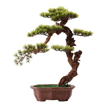 Imagem de Bonsai artificial para uso interno, pinheiro acolhedor, simulação de planta em vaso, bonsai decorativo com vaso de cerâmica, exibição de mesa, enfeites de vaso de árvore falsa, árvore de bonsai