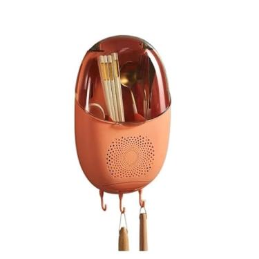 Imagem de Suporte de utensílios de cozinha, organizador de talheres de parede, suporte de utensílios de parede, escorredor de talheres organizador de utensílios com capa à prova de poeira e ganchos suporte de