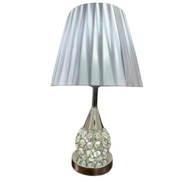 Imagem de Abajur De Mesa Luminaria Decorativo Quarto Sala Criado Mudo Cristal Com Led 42cm 28cm(01ABAJUR CRISTAL PRATA)