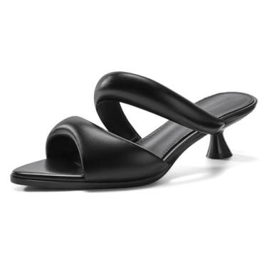 Imagem de Coutgo Sandália feminina de salto gatinho com bico fino e bico aberto, tira dupla, sem cadarço, para formatura, Preto, 36