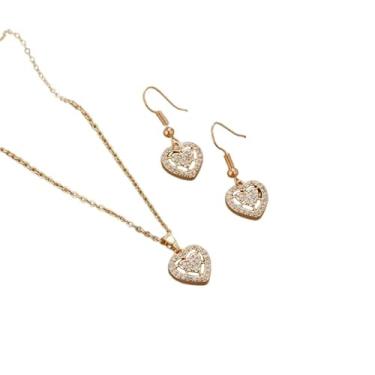 Imagem de Colar com pingente de coração vazado, brincos de cristal, casamento, noivas, conjunto de joias para mulheres, dia dos namorados, zircônia cúbica, amor, aniversário, moda, formatura, noiva, dama de