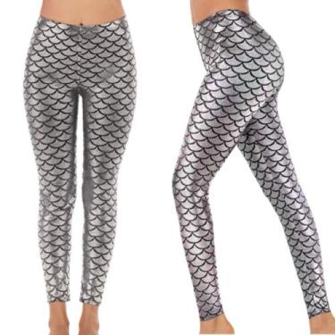 Imagem de Fantasia Carnaval Feminina Calça Legging Modeladora Escamas Sereia Deg