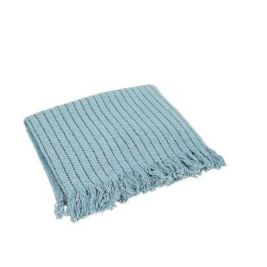 Imagem de Manta para Sofá Gigante 2,40x1,80m Casal Algodão Macio Decorativa(Azul Claro Listra Preta)