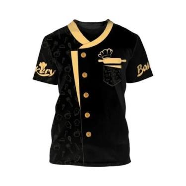 Imagem de Camiseta De Chef Masculina Oversized Com Estampa 3D, Respirável, Resis