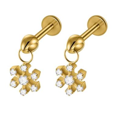 Imagem de 2 peças de pingente de coração e lua borboleta Labret Piercing G23 titânio zircão embutido 16 g brincos tragus cartilagem delicada hélice concha lóbulo lábio monroe piercing joias (pingente de ouro de