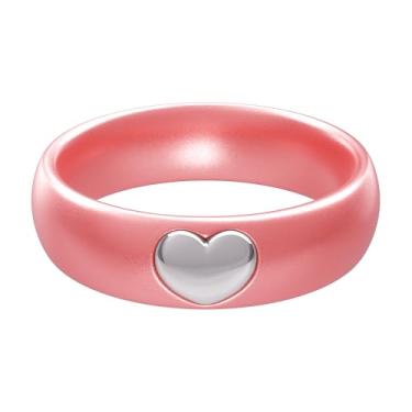 Imagem de ThunderFit Anéis de silicone para mulheres, aliança de casamento de silicone com pingente de coração banhado a ouro 14K, 5,5 mm de largura, 2 mm de espessura, 5.5 - 6 (16.50mm), Silicone, Sem pedra