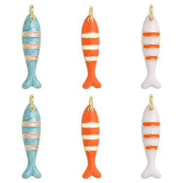 Imagem de UR URLIFEHALL 6 peças, 3 cores, pingentes de peixe esmaltado, banhado a ouro real 18 K, oceano, oceano, animal para fazer você mesmo, colar, brincos, joias