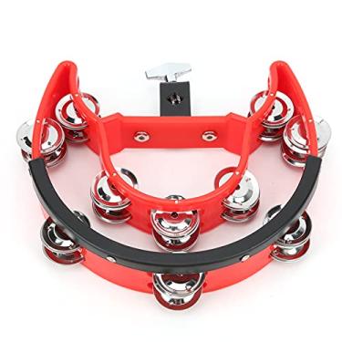 Imagem de Acouto Pandeiro Half Moon Com Jingles de Metal - Instrumento de Percussão Musical Portátil de Fileira Dupla, ABS, Design Ergonômico, Versátil para Bateristas e Músicos (Vermelho)