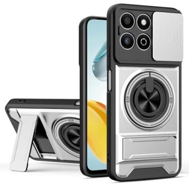 Imagem de SORAKA Capa para Honor 200 Smart 5G com suporte,proteção de lente com janela e capa dupla de PC e TPU compatível com suporte magnético para carro