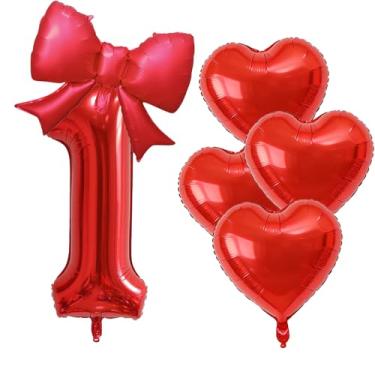 Imagem de Balão vermelho número 1 de 81 cm para decoração de 1º aniversário, balão de coração com arco de Mylar autoinsuflável para meninas, artigos de festa de aniversário