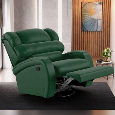 Imagem de Poltrona do Papai Sala de Cinema Reclinável Kylie Glider Manual Giratória USB PU Verde Musgo G23