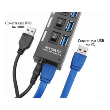 Imagem de Kit Hub Usb 3.0 Hi-speed C/fonte+cabo P3 C/ 2 Jacks Mic/fone