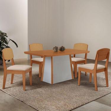 Imagem de Mesa Jantar Diane 120cm Tampo Mdf Lam 4 Cadeiras Copper Pre Moderna Veludo Creme Naturale Off White