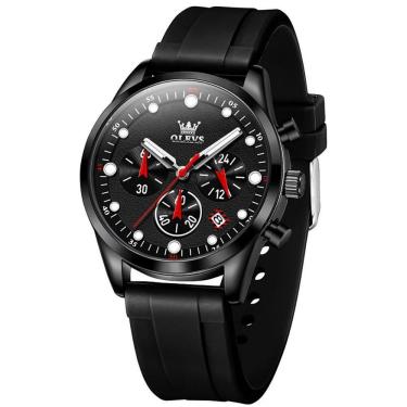 Imagem de Relógio De Quartzo Masculino Pulseira De Silicone Multifuncional Impermeável Preto