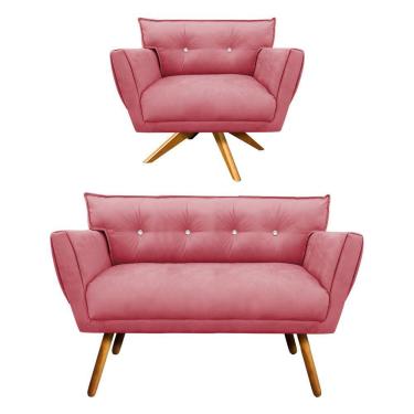 Imagem de Kit 1 Namoradeira e 1 Poltrona Giratória Anitta Suede Rose