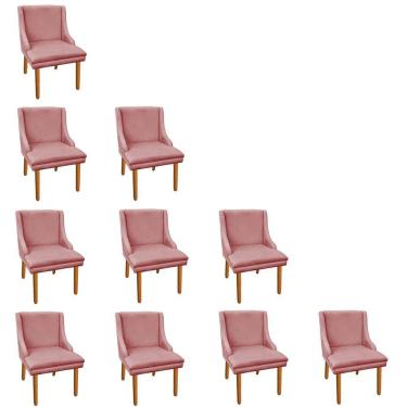 Imagem de Kit 10 Cadeiras de Jantar Suede Rose Pés Palito