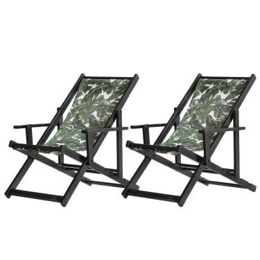 Imagem de Kit 2 Espreguiçadeiras Dobrável Black Cb-folhas Verdes