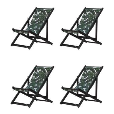 Imagem de Kit 4 Espreguiçadeiras Dobrável Black Sb-folhas Verdes