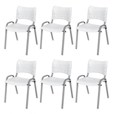 Imagem de Cadeira Iso Base Cinza, Igreja, Escola, Escritório - Branco Kit 6 Peças