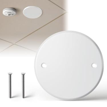 Imagem de Gadgetzan Placa de cobertura de teto, placa de caixa elétrica redonda de 12 cm para caixa elétrica de 10 cm, capa de placa de parede redonda de metal para detector de fumaça, espaçamento de furos, 8,5