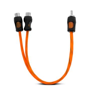 Imagem de Cabo RCA Y 1 Macho 2 Fêmeas 5mm Flexível Laranja Dupla Blindagem KX3