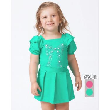 Imagem de Conjunto Marbella blusa e shorts saia fofo leve delicado casual - Pink e Verde - Menina 1 a 4 anos-Feminino