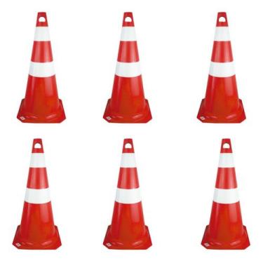 Imagem de Kit 7 Cone Sinalização Pvc 75cm Segurança Laranja Obra Rua - Plastcor,