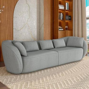 Imagem de Sofá 4 Lugares 292cm Orgânico Pé Madeira Yume Linho Cinza Z55 - Mpozenato