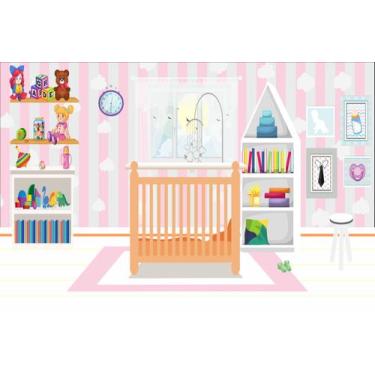 Imagem de Painel de Tecido Sublimado Quarto Infantil Menina Rosa Brinquedos - Fa
