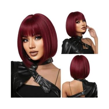 Imagem de Peruca Sintética Curta E Lisa Para Mulheres, Estilo Bob Preto Com Fran