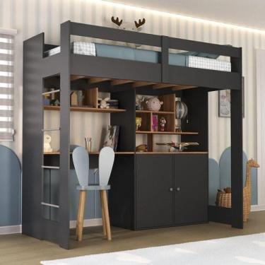Imagem de Cama Alta Infantil Juvenil 2 Portas com Escrivaninha Multifuncional Zw