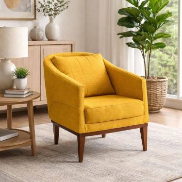 Imagem de Poltrona Fixa Tecido Linho Pés Imbuia Agatha Amarelo