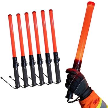 Imagem de Bastao Sinalizador Viario LED  Kit 6 Apito Transito Balizador Emergencia Obra Balizador Frentista Manobrista Segurança