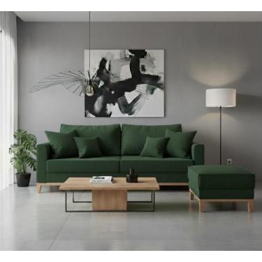 Imagem de Conjunto Sofá Beny 1,80m e Puff Beny, 2 Peças, Tecido Linho, Base e Pé