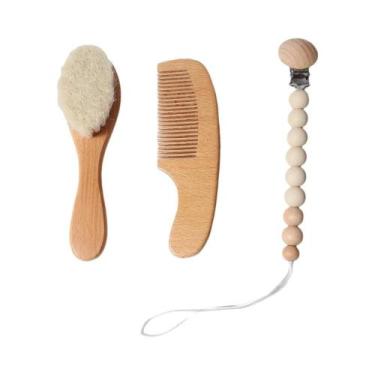 Imagem de Conjunto De Escova E Pente Para Bebê Recém-Nascido, Lã Natural, Pente 