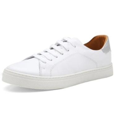 Imagem de Tênis feminino Pierrô slip on couro legítimo cor branco com detalhe cor prata-Feminino