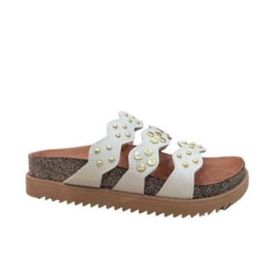 Imagem de Sandália Moleca Papete Feminina Tachas 5500.108 Cinza-Feminino