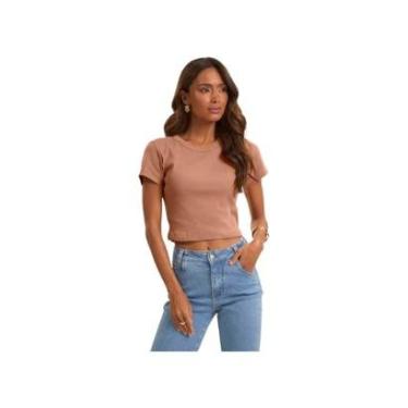Imagem de Blusa Feminina Rovitex Cropped Ribana Básica Canelada Manga Curta-Feminino