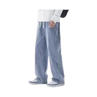 Imagem de Calças Jeans Masculinas Baggy Com Cintura Elástica, Cor Sólida Clássic