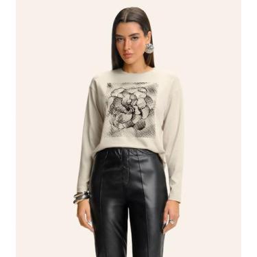 Imagem de Blusa Feminina Manga longa Com Estampa Endless Bege, M, Bege