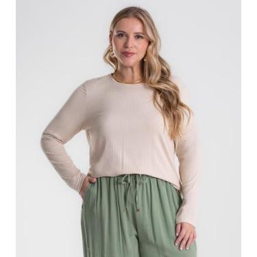 Imagem de Blusa Manga Longa Ribana Canelada Secret Glam Bege, Plus G2, Bege