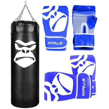 Imagem de Saco De Pancada Boxe Treino Profissional 90 Cm + Luva Bate Saco Pro Adulto + Luva Infantil Gorilla-Unissex